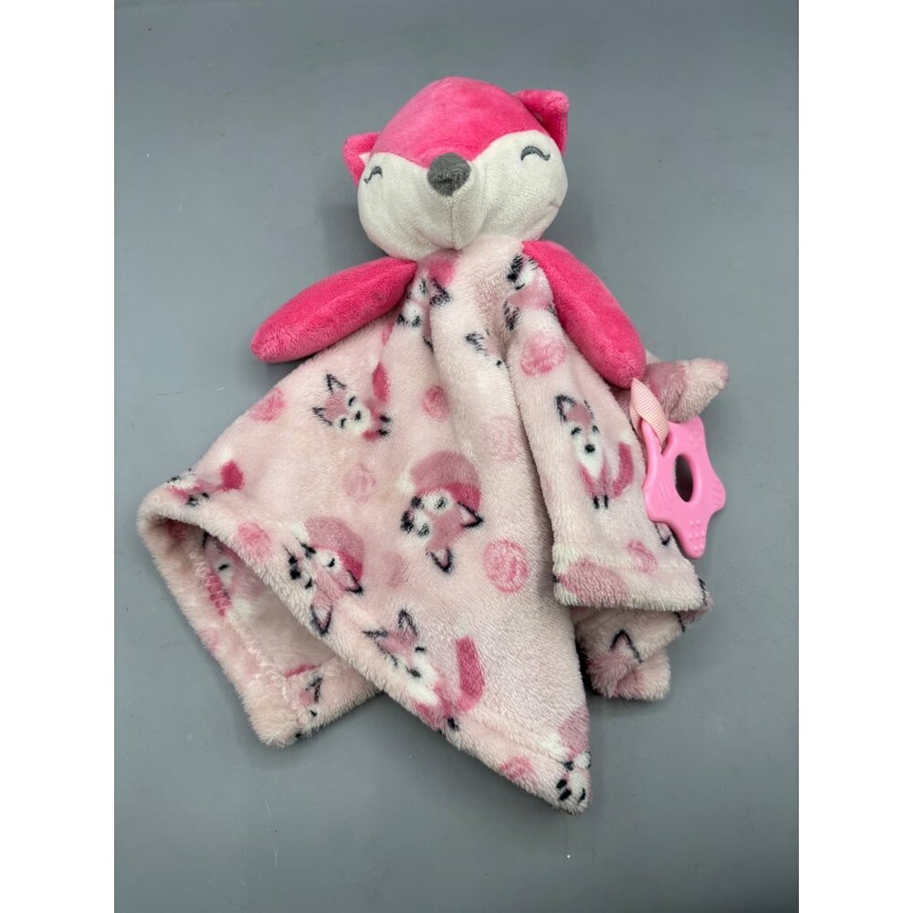 Pink Buba Baby Fox Lovey Blanket With Plush Fox Teething Toy‎ Security Blanket